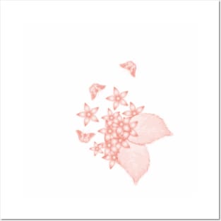Elegant dusty pink butterflies and flowers Posters and Art